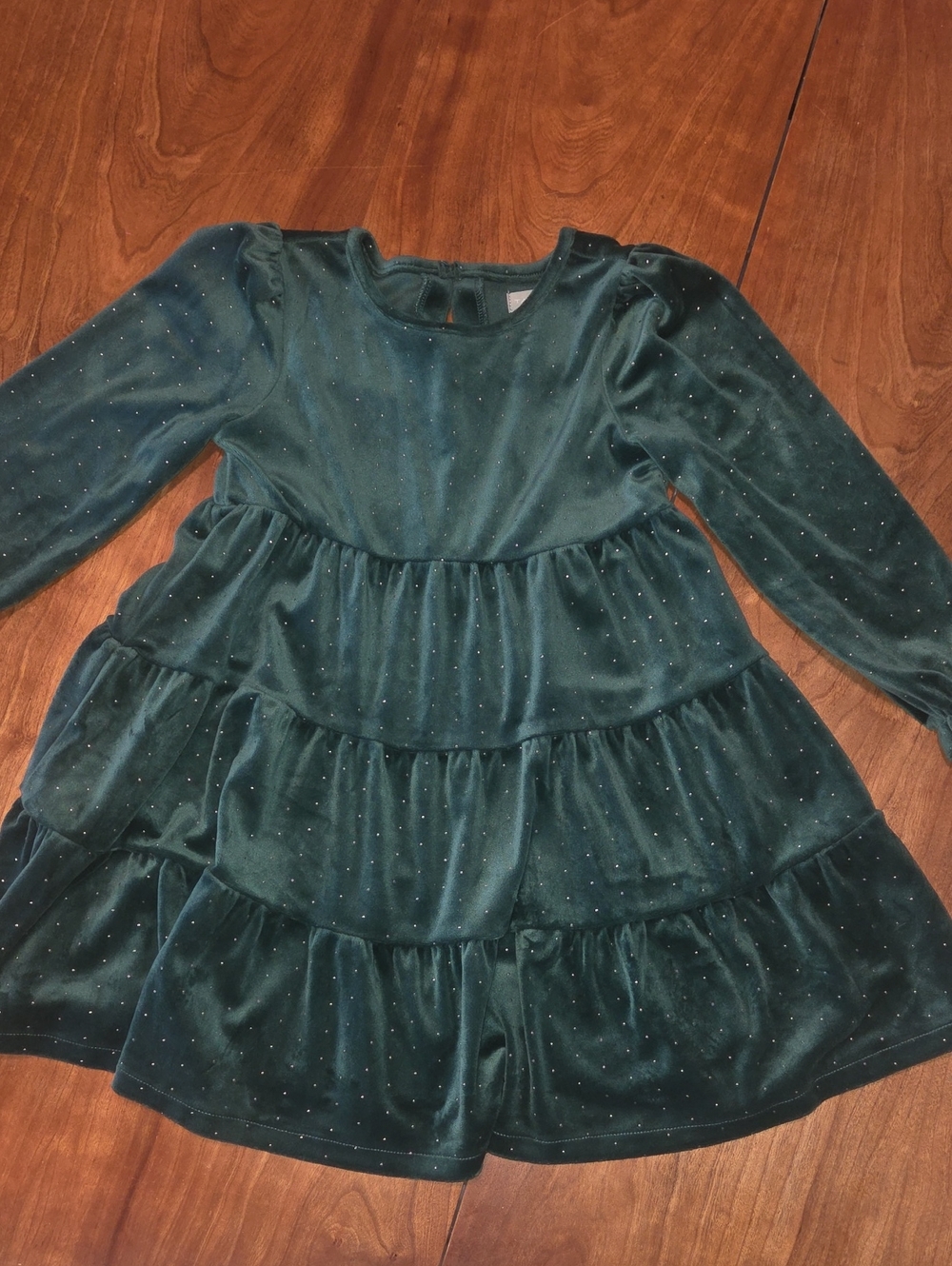 Tahari Girls' Emerald Green Velvet Tiered Dress with Sparkle